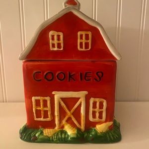 Rustic Farm Barn Cookie Jar Red
